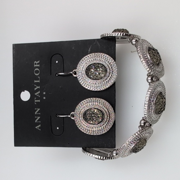 Ann Taylor Silver and Drusy Inspired Earrings + Stretch Bracelet - Picture 8 of 8